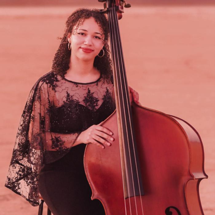 Isabella Drumm and her double bass. Photo courtesy of Isabella Drumm