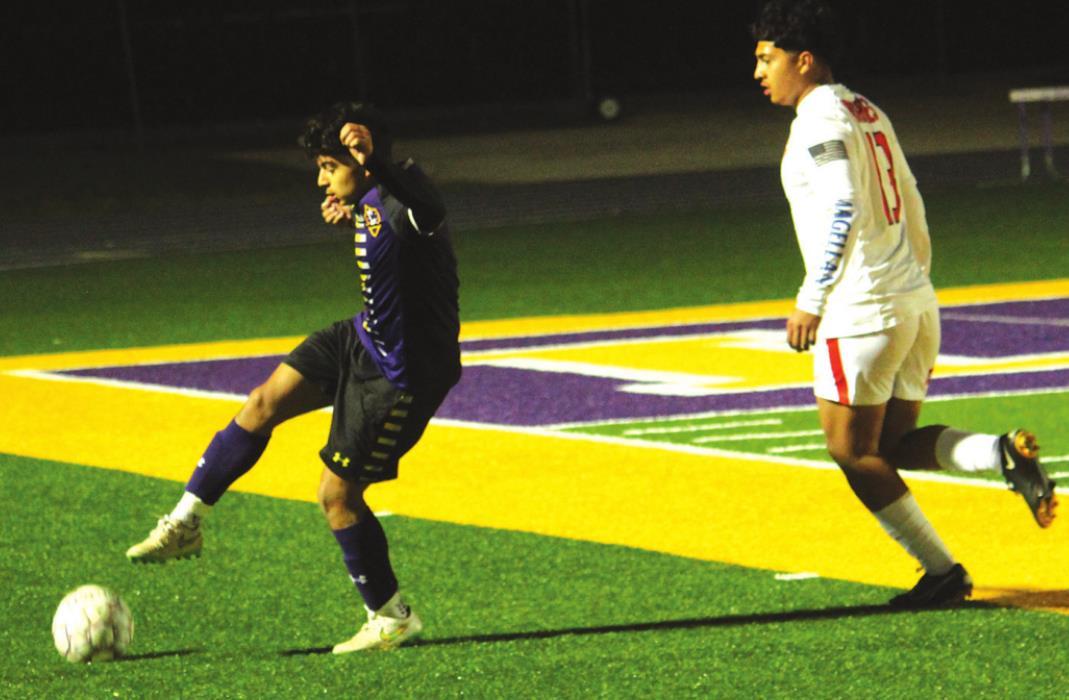La Grange’s Salvador Aguirre-Cardenas scored both goals for the Leps Tuesday in the win over Gonzales. Photo by Jeff Wick