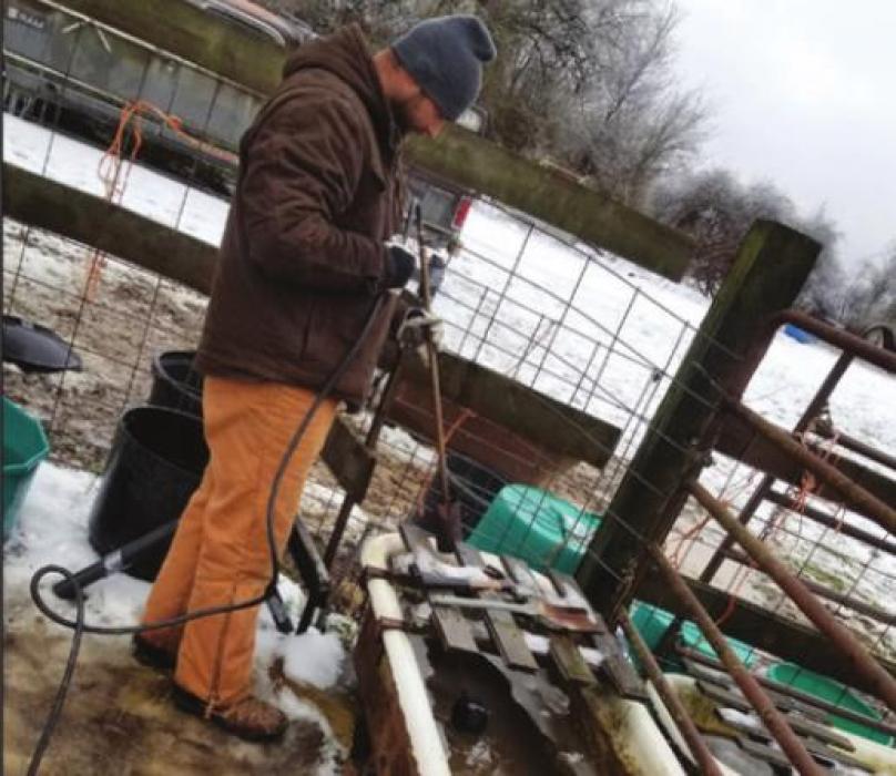 Codi Hemphill sent this photo, below, of Scott Eichler melting the ice, in troughs and lines, for cattle.