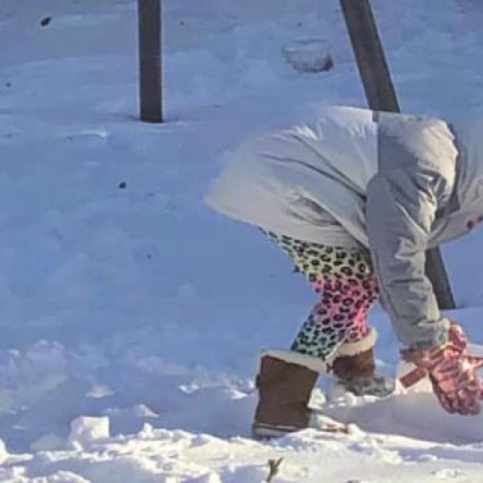 Brandon Schielack shared this photo of his daughter collecting snow for flushing toilets.