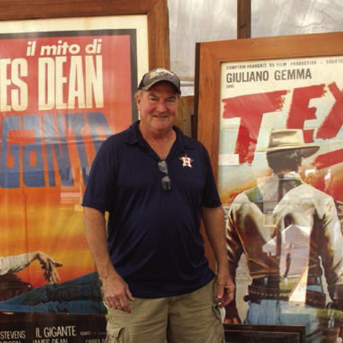 John Lane, of Vintage Studios (of Burton and North Carolina) was at Festival Hill during the film festival showcasing some of his amazing classic cloth movie posters focused on Westerns. Lane showcases his movie posters every spring and fall at the Blue Hills antique show in Round Top as well.