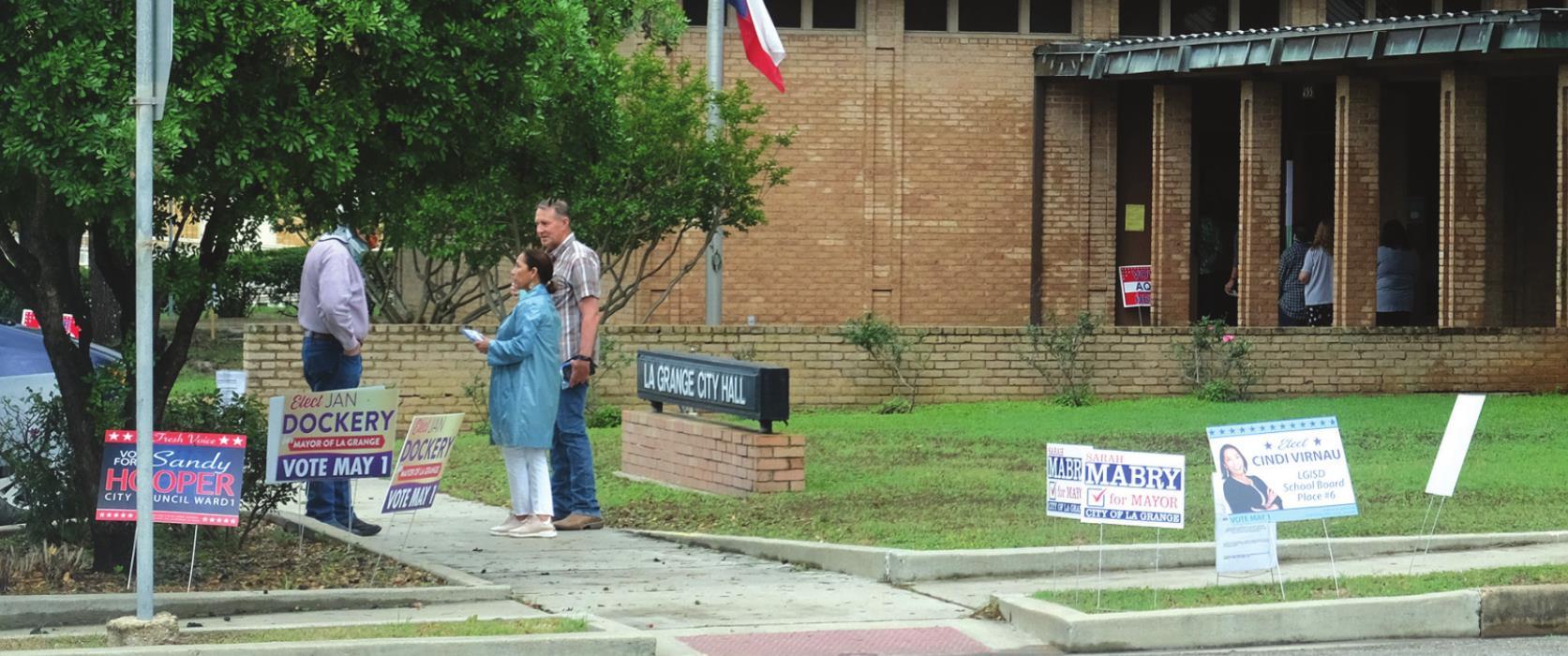 Voters gather at La Grange City Hall on Election Day, Saturday, May 1. Photo by Andy Behlen