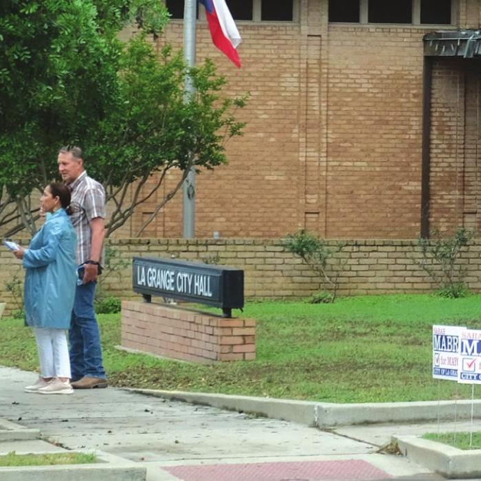 Voters gather at La Grange City Hall on Election Day, Saturday, May 1. Photo by Andy Behlen