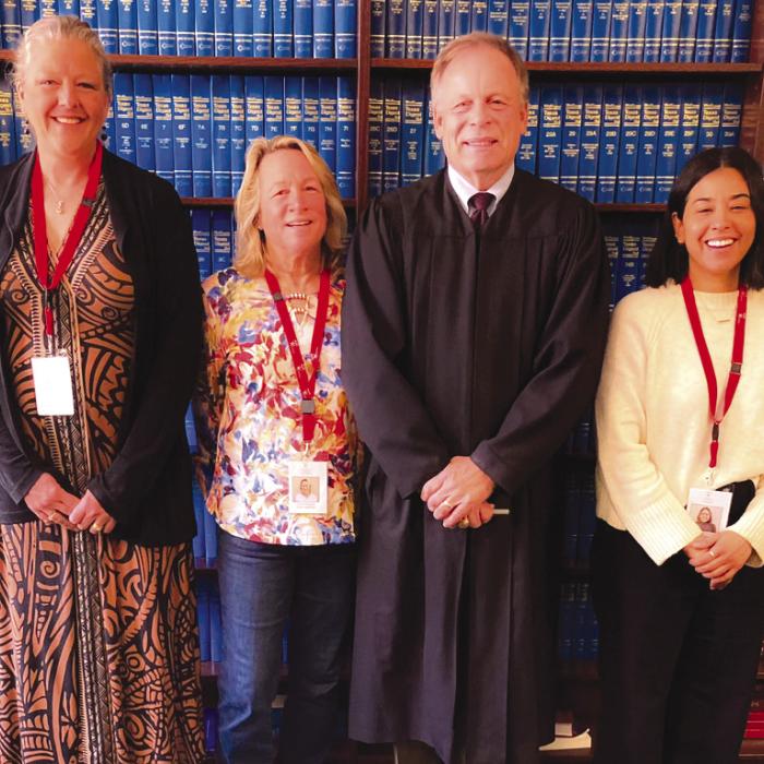 Pictured from left: Kirstin Barnhart, Christi Wagner, Judge Eskew, and Sarah Oviedo.