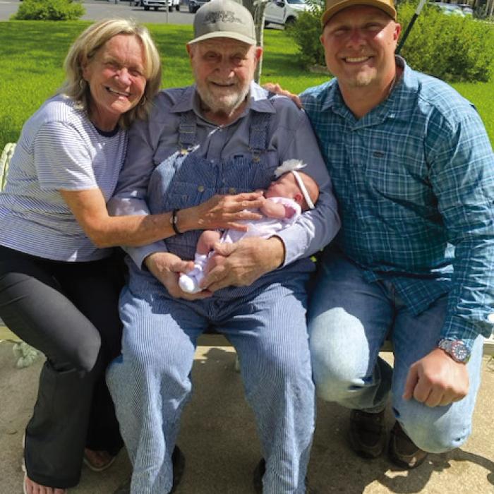 The Rigden family recently gathered at the Courthouse in Fayetteville and took a four-generation family photo. Pictured from left is: Ann Schmidt Rigden, Wayne Schmidt, Maya Isabella Rigden and Rylan Rigden.