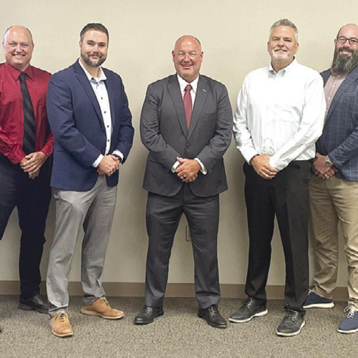 Pictured from left: Courtney Avila/Sealy High School Counselor, Dr. Becky Garlick/Executive Dean, Blinn College - Schulenburg Campus, Chris Sodek/Flatonia ISD Superintendent, Chase Seelke/Weimar ISD Superintendent, Dr. Jeff Harvey/Fayetteville ISD Superintendent, Lee Hafley/ Schulenburg ISD Superintendent, Dr. Chris Carpenter/Columbus ISD Superintendent, Dr. Clay Currier/Moulton ISD Superintendent, Katy Weldon/Sealy High School Counselor.