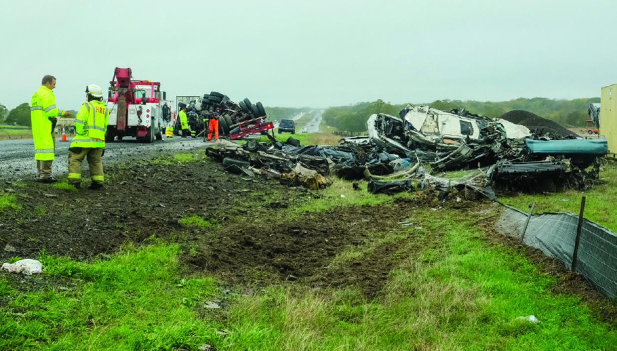 Truck Carrying Crushed Vehicles Wrecks on I-10