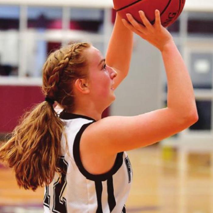 Laurel Betak goes for two Friday night when the Flatonia Lady Bulldogs played the Lady Wildcats from Weimar. Photo by Stephanie Steinhauser