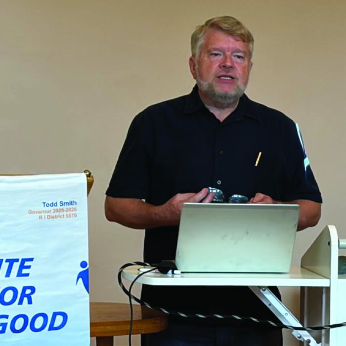 Sam Wilson spoke to the La Grange Rotary Club last week about the Tach-Tech3 Foundation, a non-profit he launched to provide local students with career pathways through classic car restoration. Photo by Regina Keilers
