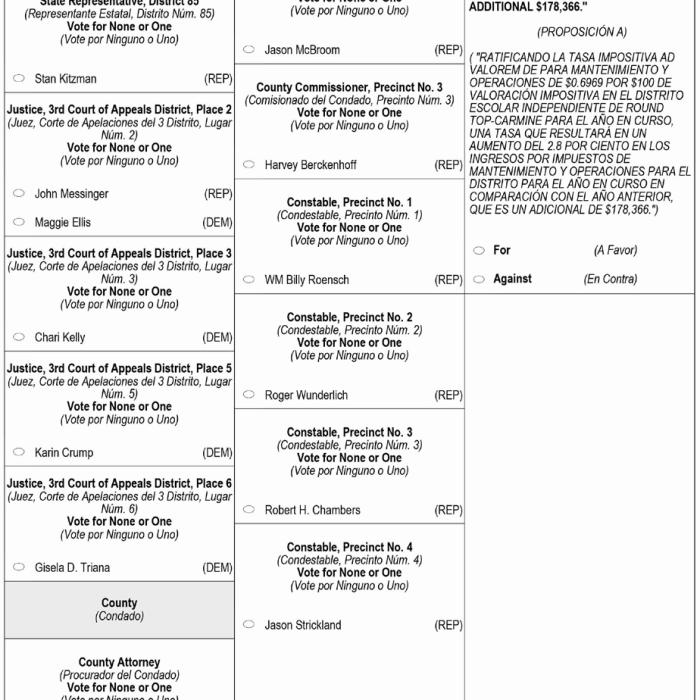 Sample Ballot For Nov. 5 Election
