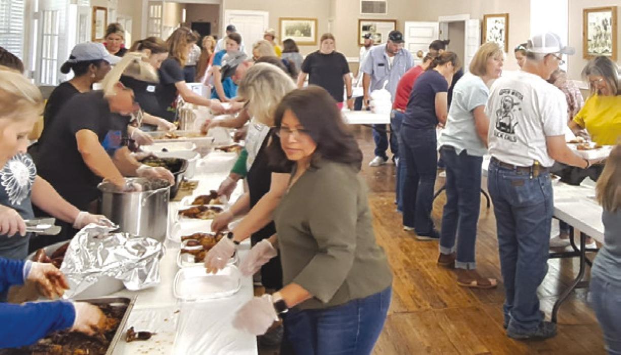 Many volunteers showed up to help make the to-go plates for the Ellinger VFD Feast and Fundraiser.