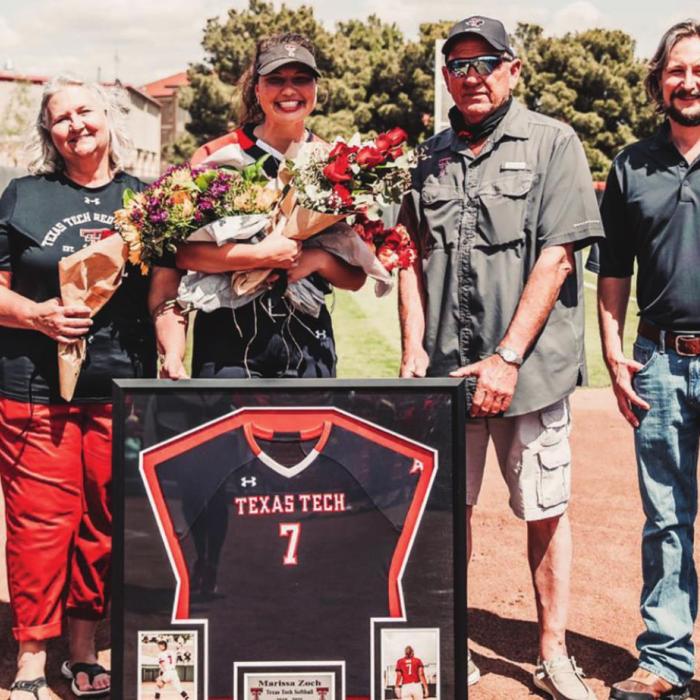 Former La Grange High School star pitcher Missy Zoch was honored on the field with her family during Senior Weekend festivities in Lubbock Saturday.
