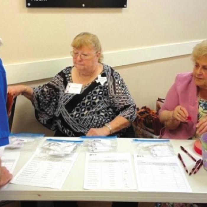 Janice Alexander and Carolyn Fritsche, Fayette County Extension Education Association members, served as hosts at the registration table for the recent 2022 District 11 Extension Education Spring Conference.