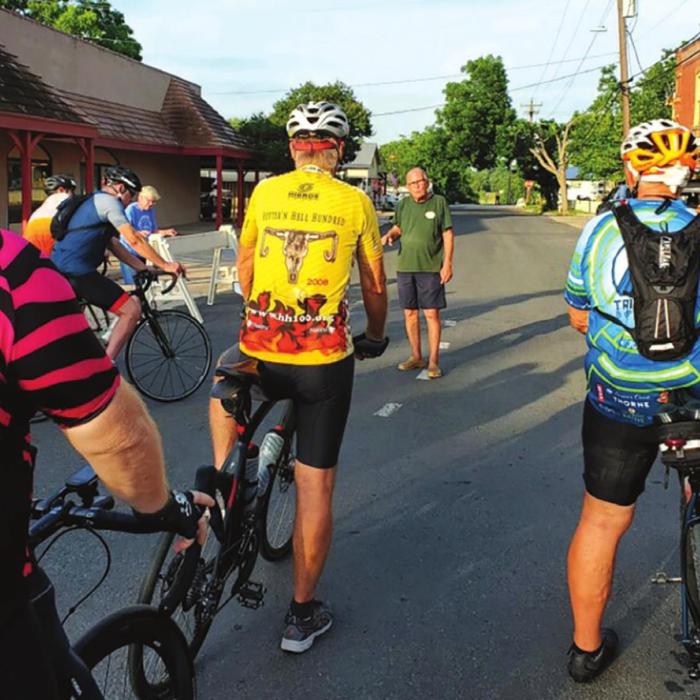 Bob McGowen speaks to the riders of the Good Old Summertime Classic.