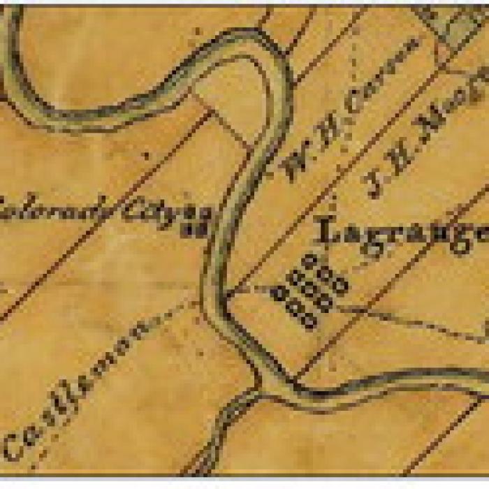 Detail from an 1840 map of Fayette County drawn by W. H. Sandusky that includes the S. Castleman half league. The original map is in Austin at the Texas General Land Office.