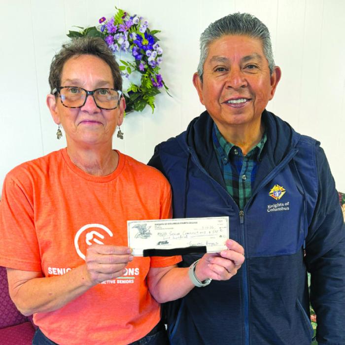 Joe Jimenez dropped by Weimar with a lovely donation from the Knights of Columbus Forth Degree. Senior Connections is grateful to him and the organization for their support.