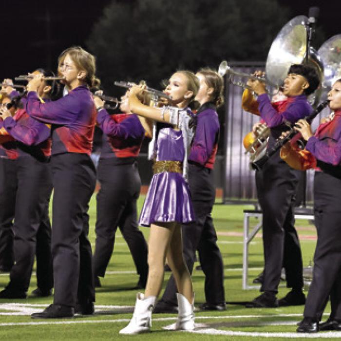 The La Grange High School band (shown here Friday) will perform at 3:30 p.m. Saturday in Pflugerville in the prelims of the Area Marching Competition. Photos by Darrell D. Gest