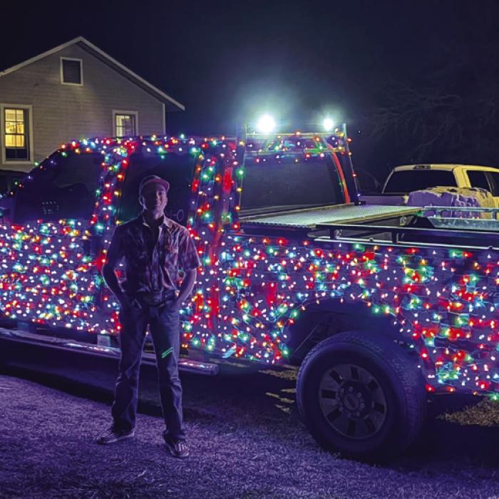 Charlie O’Brien, of Dobbin, got lots of attention when he drove his truck, completely covered in Christmas lights, to La Grange for a Christmas Eve celebration with family. O’Brien was so meticulous with his work that all four doors of the truck could still be opened and so could the tailgate. O’Brien is the son of Wanda (Wick) and Tim O’Brien, and the grandson of Leo and Barbara Wick.