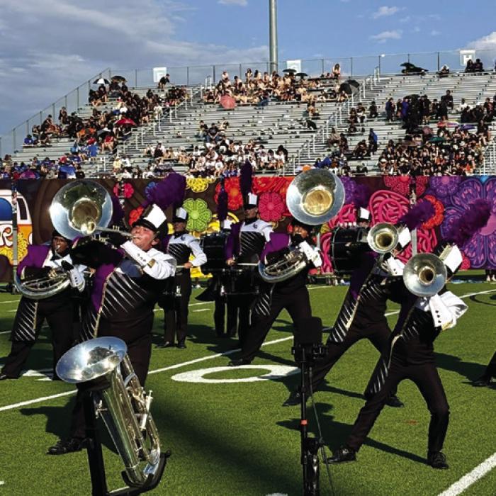 The Leopard Band is shown here performing Saturday in the Area Marching prelims in Pflugerville. Band Booster Club photo