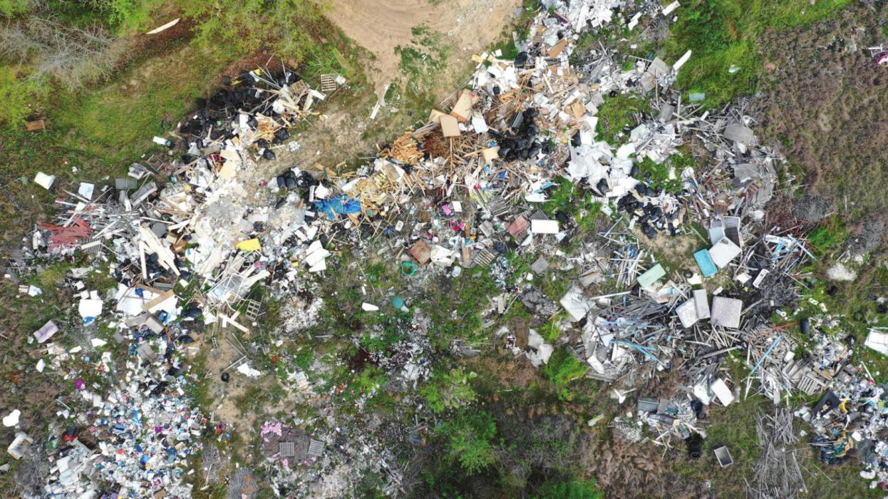 A neighbor sent the Record this drone photograph of the dump site near Cozy Corner where a fire burned for nearly a week earlier this month.
