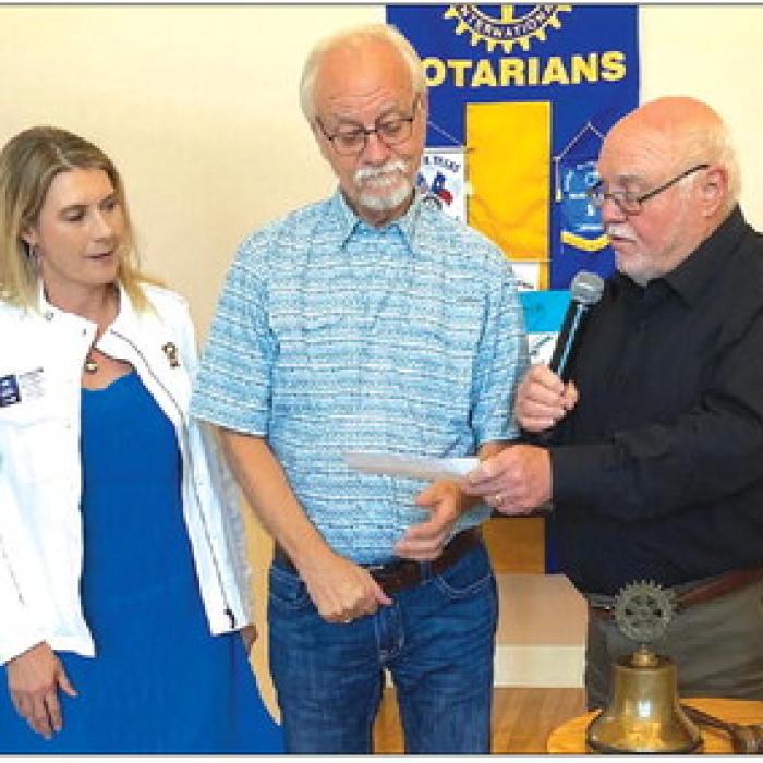 Alleviation of hunger is one of Rotary International’s seven major areas of focus. Acting at the local level, the La Grange Rotary Club last week presented a check for $1,000 to Garry Schellberg for the AMEN Food Pantry. Last month, the club helped pack food for 10,000 meals to be sent abroad to fight hunger. With Shellberg are Shannon Coleman, District Governor for Rotary International, and La Grange club president Mike Coppinger.