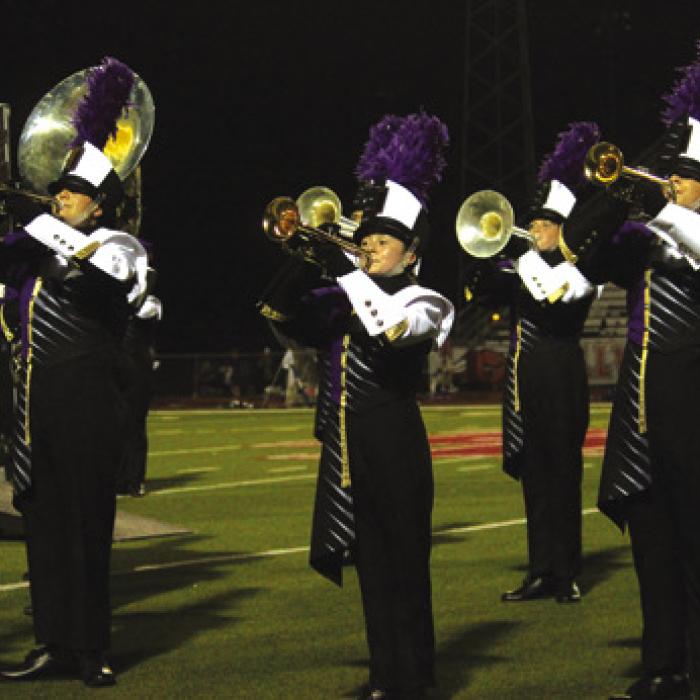 The La Grange band performs their halftime show Friday.