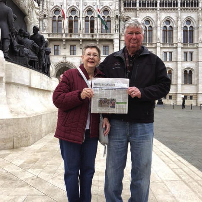 Becky Gaertner Byrd (former resident of La Grange) and her husband, Donnie, vacationed in Europe recently. They traveled on a Viking River Cruise along the Danube River from Passau, Germany; Linz; Krems; and Vienna, Austria; Bratislava, Slovakia; to Budapest, Hungary. The picture with the Fayette County Record was taken in front of the Hungarian Parliament Building in Budapest.