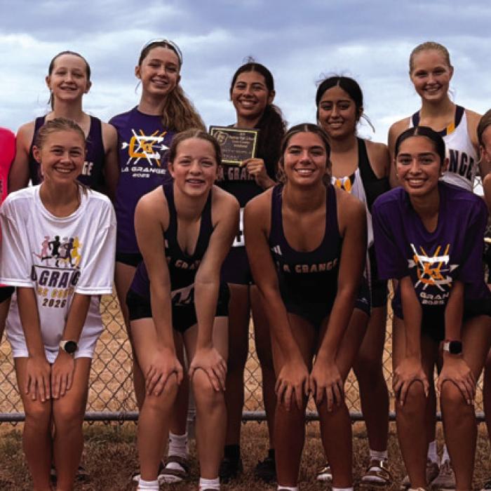 The La Grange girls cross country team at the Bastrop Invitational.