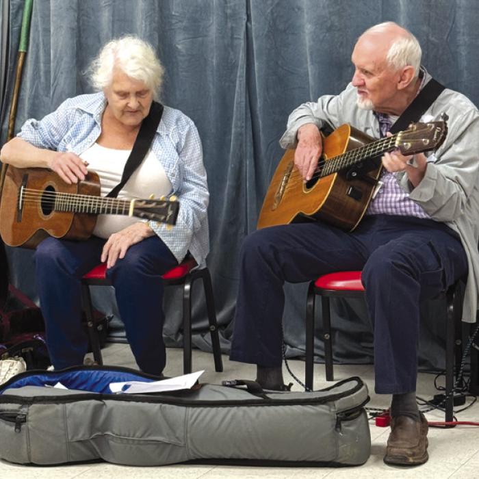 Members Elana and Jim Pate have returned from Alaska, and they brought their music. We recently enjoyed a fun sing-along with oldies we all remember.