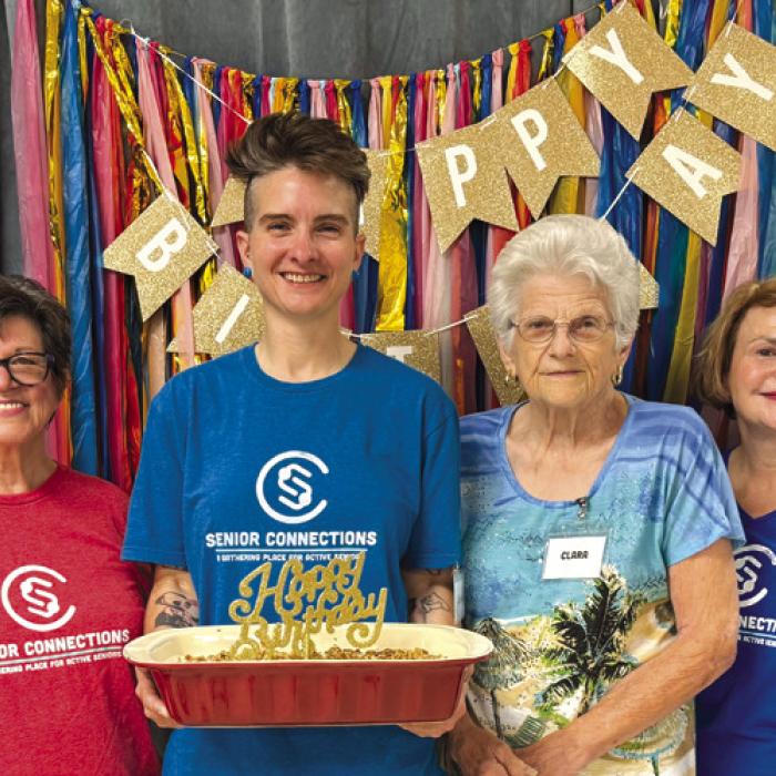 Four members were available for the June birthday pictures. Volunteer Brenda Ray, Volunteer and art instructor Jaime Janda, Clara Christ, and Volunteer Pam Janda. Happy birthday to all of our June celebrants.