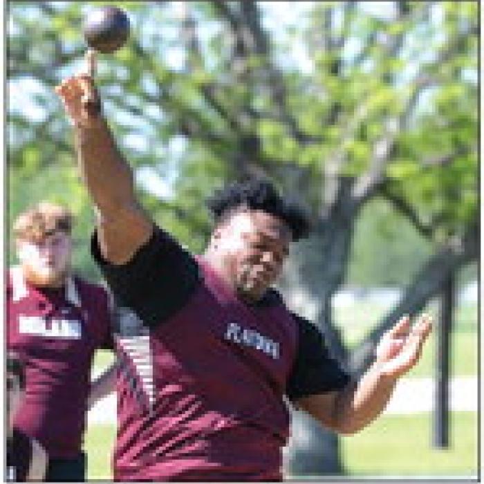 Flatonia’s Kobe Burton won the area shot put title last week in Weimar. Photo by Stephanie Steinhauser