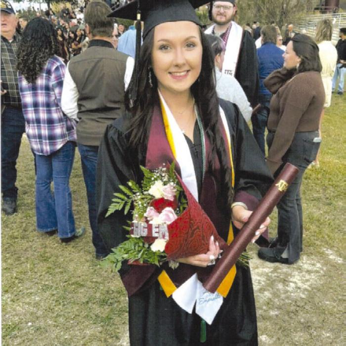 Blayne Bippert graduated with Magna Cum Laude honors from Texas A&amp;M University on Dec. 12. The Latin honor distinction of Magna Cum Laude is awarded to students graduating with a GPA of 3.7-3.899. Blayne earned a BA in Horticulture with a floral design certification and a minor in Hospitality Management. Blayne is the daughter of Charles and Carolyn Bippert.