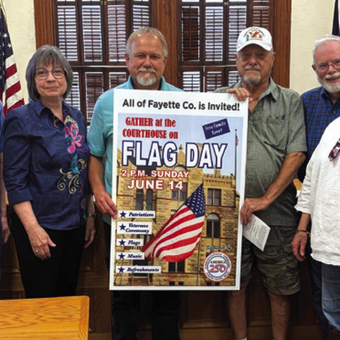 Shown here are some members of the Fayette County’s America 250 Planning Committee, who discussed Flag Day events last week. Left to right – Charlie Murray, Helen Niesner, Jesse Lednicky, Glenn Altwein, Larry Jackson and Sally Reynolds. Photo by Meadow Taylor-Marklin