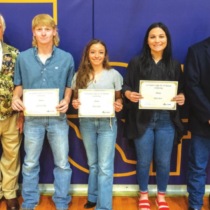 $1.8 Million in Scholarships Given Out to La Grange High School Seniorsn Bage, Bryn Colon and Halie Peter. Presenters were John D. Marburger and James Ferreri.