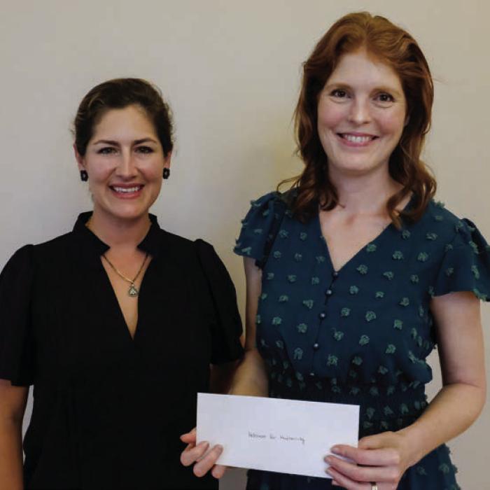 Fayette County Habitat for Humanity received a $2,000 grant from the Texas Women’s League. Pictured are Sofia Massey of TWL (left) and Melanie Lira of Habitat for Humanity.