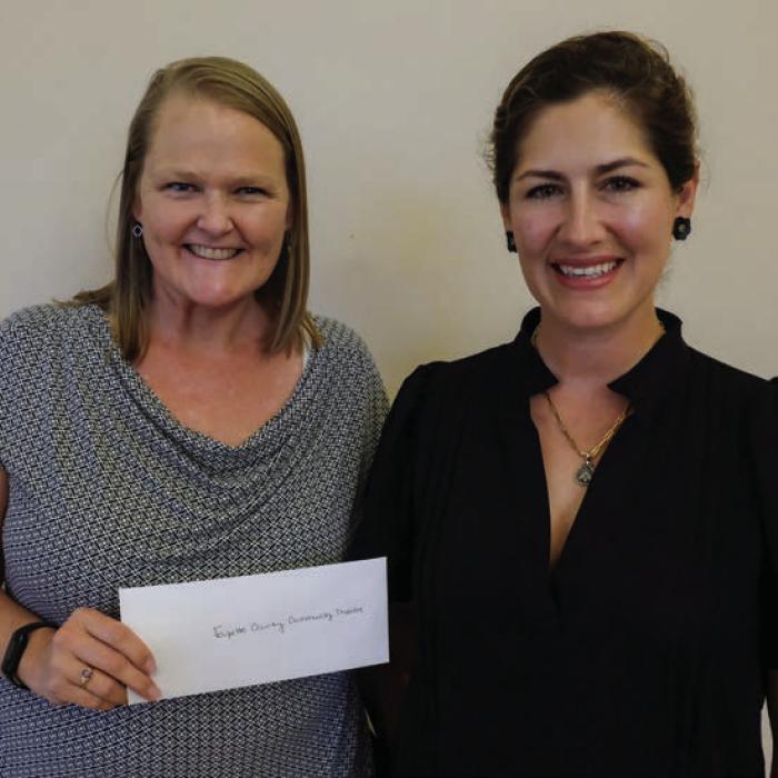 Fayette County Community Theatre received a $2,000 grant from the Texas Women’s League. Pictured are Heather Barthelme of Fayette County Community Theatre (left) and Sofia Massey of TWL.