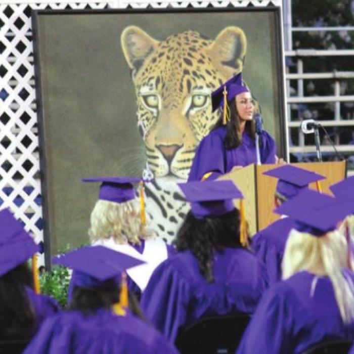 Senior Autumn Highberg gives the Opening Remarks at Thursday’s ceremony.