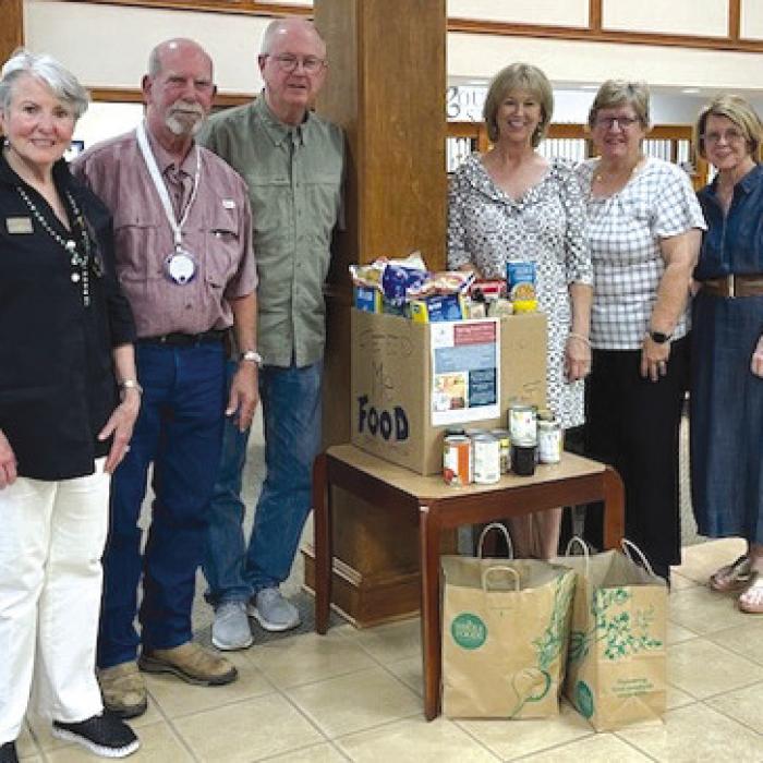 The Round Top Lions Club and Round Top Family Library Junior Master Gardeners recently sponsored a food drive. Pictured from left are Karen Duddlesten, Gary Pior, Gary Russell, Pam Langford, Susan Weyand, and Terri Russell.