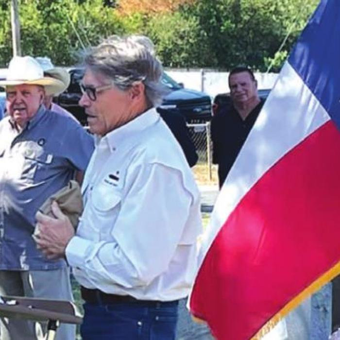 Former Texas Governor Rick Perry speaks at Saturday’s event.