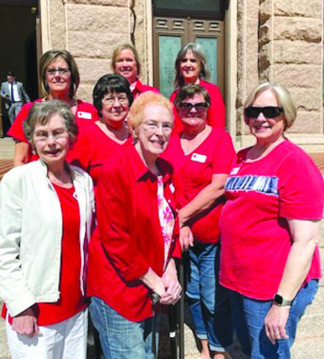 Fayette County Retired Teachers attended “A Day at The Capitol” on April 12. Pictured are Sandra Aschenbeck, Karen Fitch, Chris Morrison, Kathy Migl, Jeanne Wetjen, Debbie Morrill, Lisa Slinkard, and Melanie Mica.