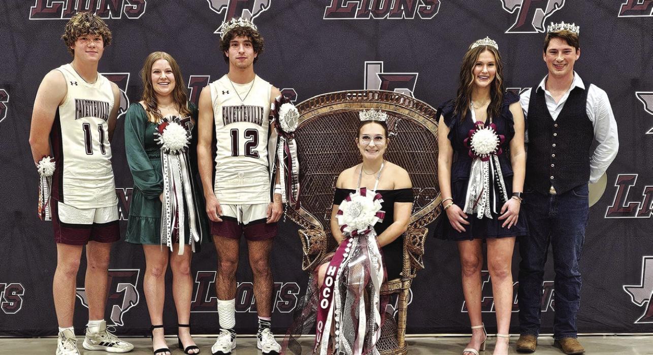 Last week was Homecoming Week at Fayetteville High School. The 2023 Fayetteville Homecoming Court included, left to right: Basketball Beau and Sweetheart Jake Kubala and Rylie Dyer, Homecoming King and Queen Keagan Supak and Marissa Rohde (seated) and Homecoming Princess and Prince Kayme Schley and Cooper Mau.