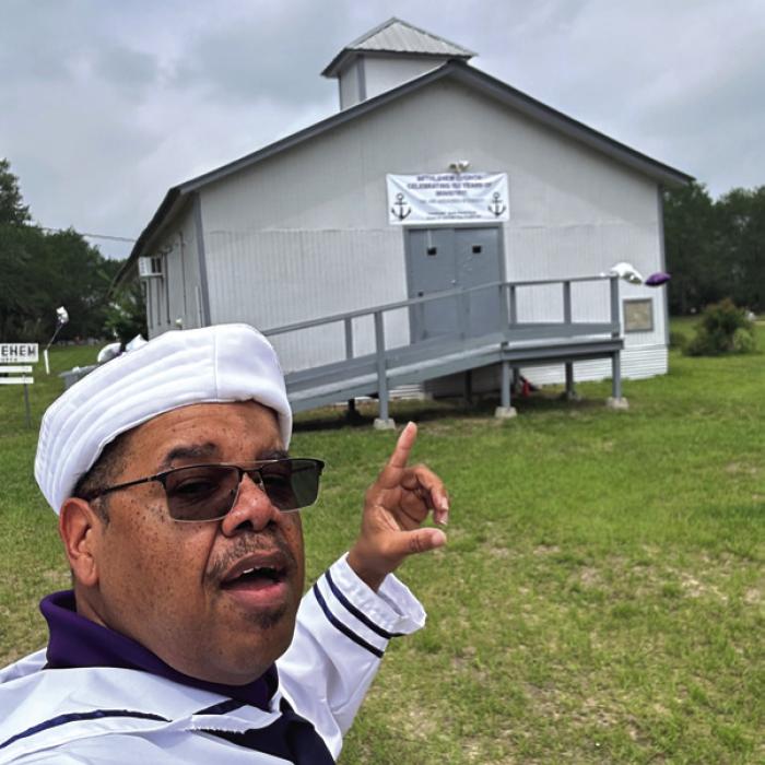 Pastor Leo Vaughns Jr. at Bethlehem AME Church outside La Grange.