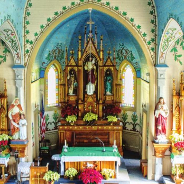 Inside St. Cyril and Methodius Catholic Church in Dubina which was retored by parishioners.