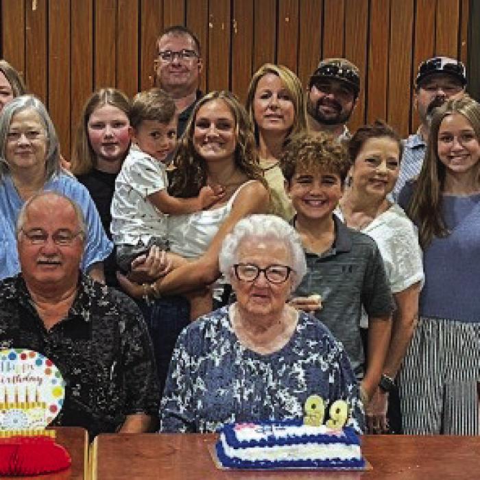 Bernice Kollaja turned 99 on Aug. 8. She’s shown here at her party as part of five generations of the Kollaja family.
