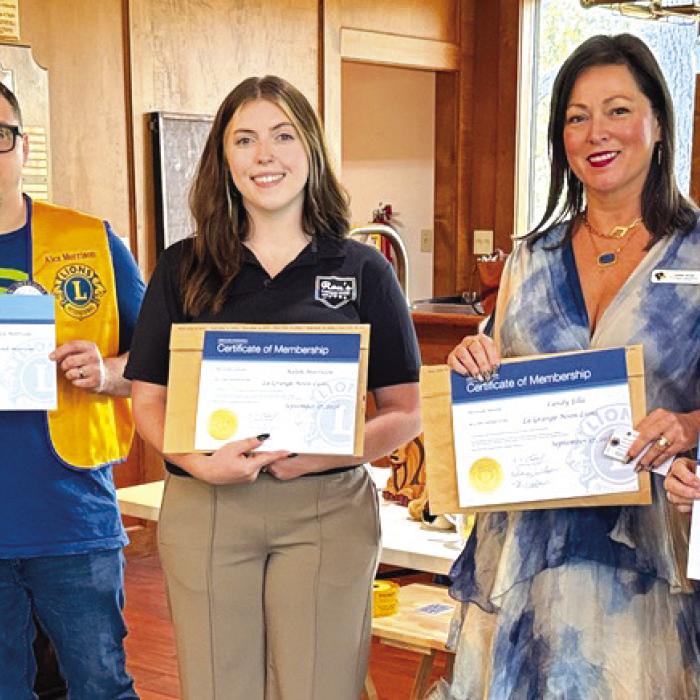La Grange Noon Lions Club welcomes new members Keleh Morrison and Candy Ellis. Pictured from left to right, Lions David Wagner, Alex Morrison sponsor for Keleh Morrison, Candy Ellis and her sponsor Diana Wilson.