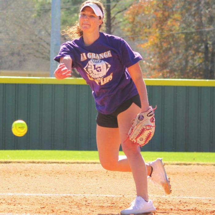 Top, right: Missy Zoch pitching for the alumni.