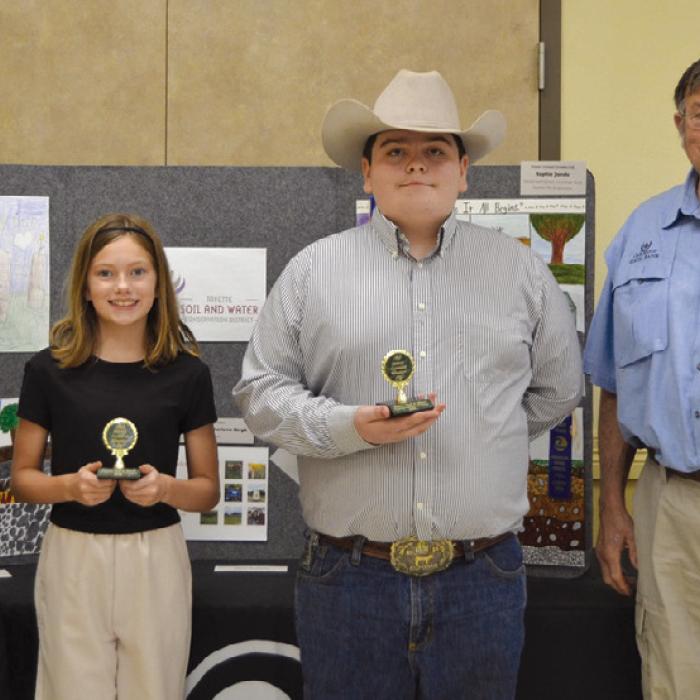 Essay Contest Winners (13 and Under Division) presented by Roy Wied-Carmine State Bank and Ashley Firkins-Prosperity Bank: Rilan Karisch-Homeschool and Bailey Brown-Round Top-Carmine.