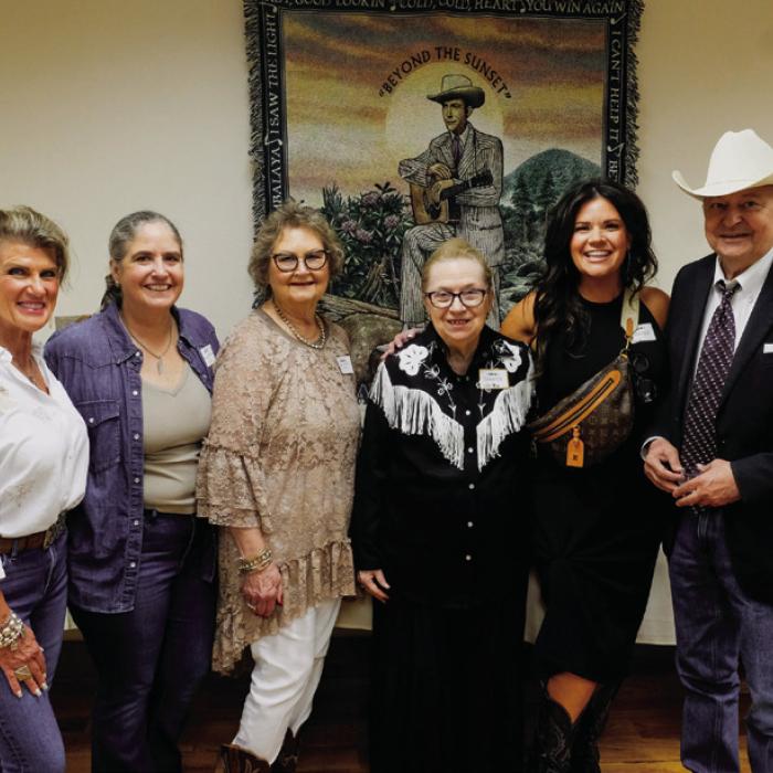 Jack Cernosek’s widow Donella Dopslauf-Cernosek poses for a photo with some of Jack’s nieces and close friends: (from left) Liz Harris, Carmen Cernosek, Debbie Zigal, Donella Dopslauf-Cernosek, Donna Webb-Wessels and Fayette County Judge Dan Mueller. Photos by Andy Behlen