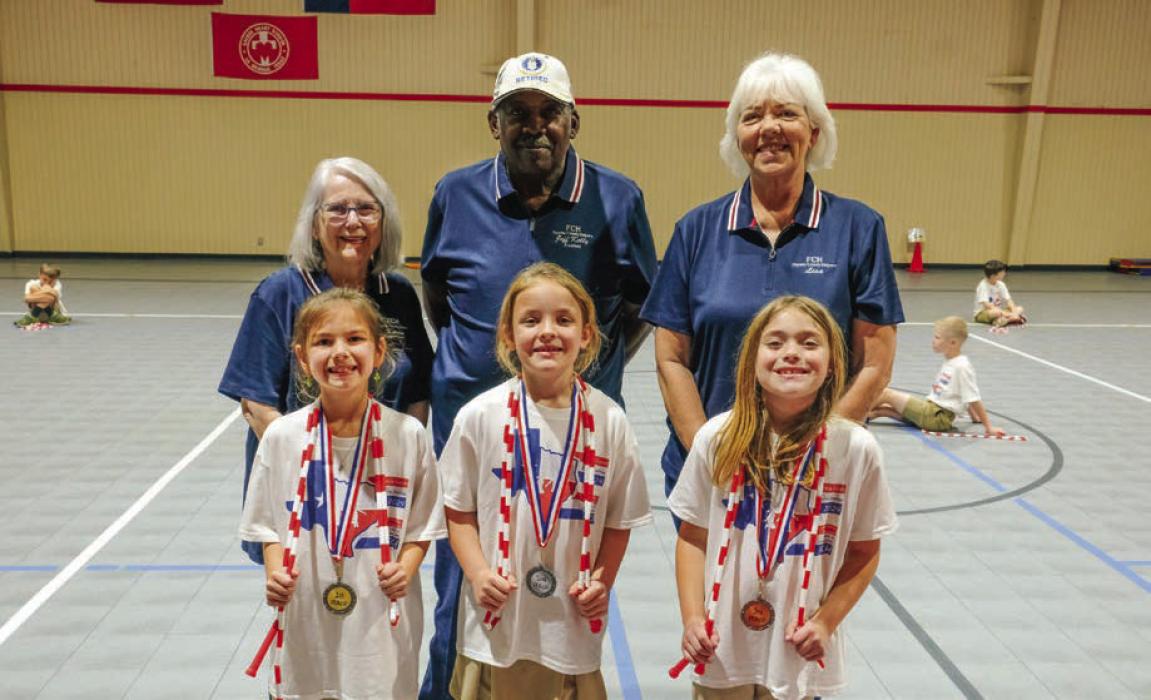 Pictured are the winners of the jump rope contest at Sacred Heart School (front, from left) 1st place Bailey Tousek, 2nd place Maggie Kleiber and 3rd place Sylvia Shimek. Also pictured are the organizers of the contest, (back, from left) Karen Forest, Jeff Kelly and Lisa Hayes.