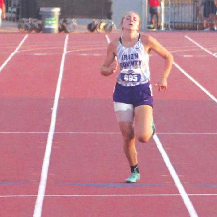 Fayetteville’s Brooklyn Jaeger, far right, placed fourth in both the 100 meters and the 200 meters at the 1A state track meet Saturday in Austin. Photo by Brian Pierson